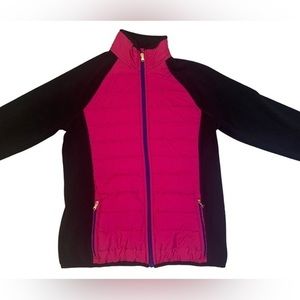 Lauren Ralph Lauren Women Pink Black Puffer Fleece Zip‎ Up Jacket Size Medium
